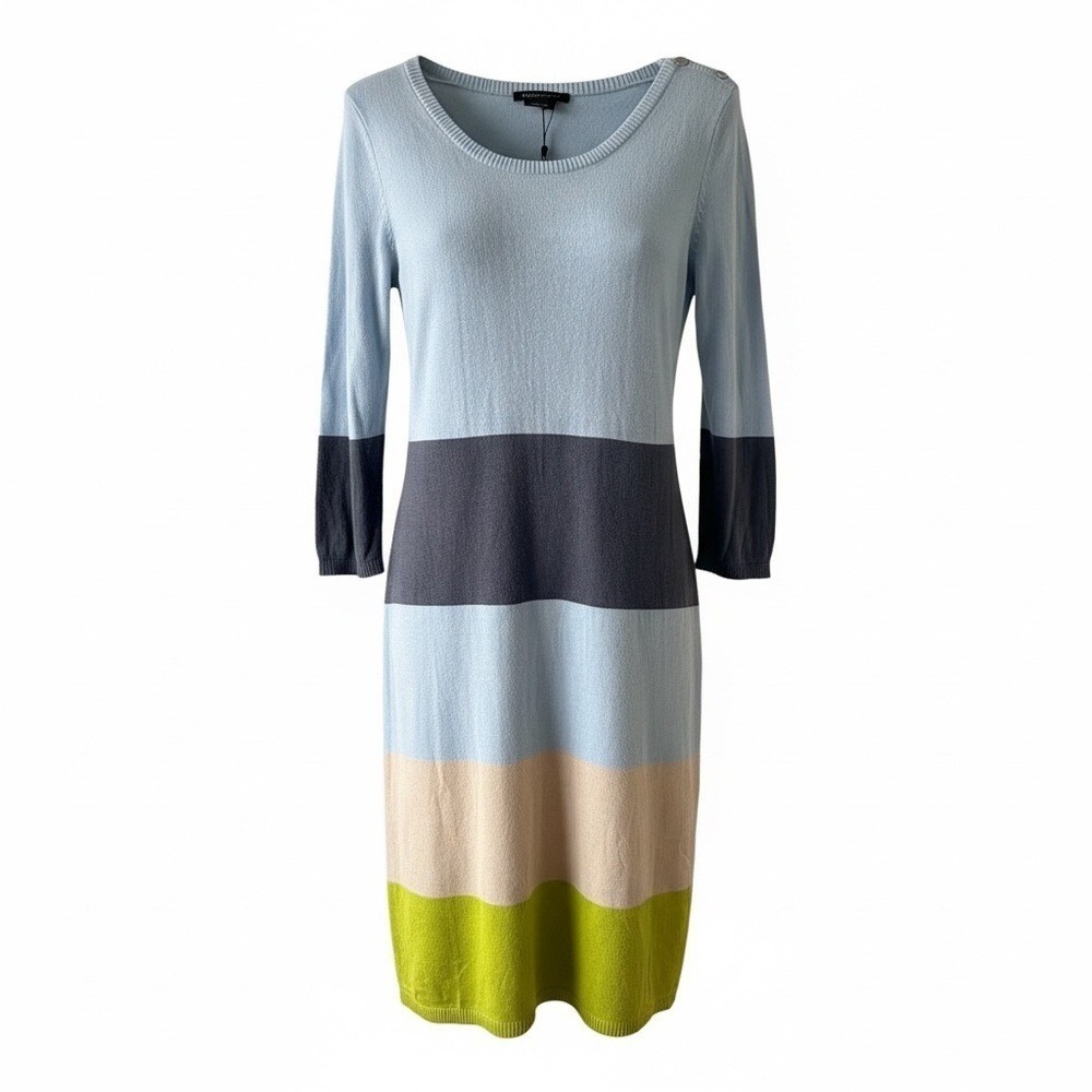 BCBGMAXAZRIA Sweater Dress Womens Large Blue Striped Colorblock Shoulder Button